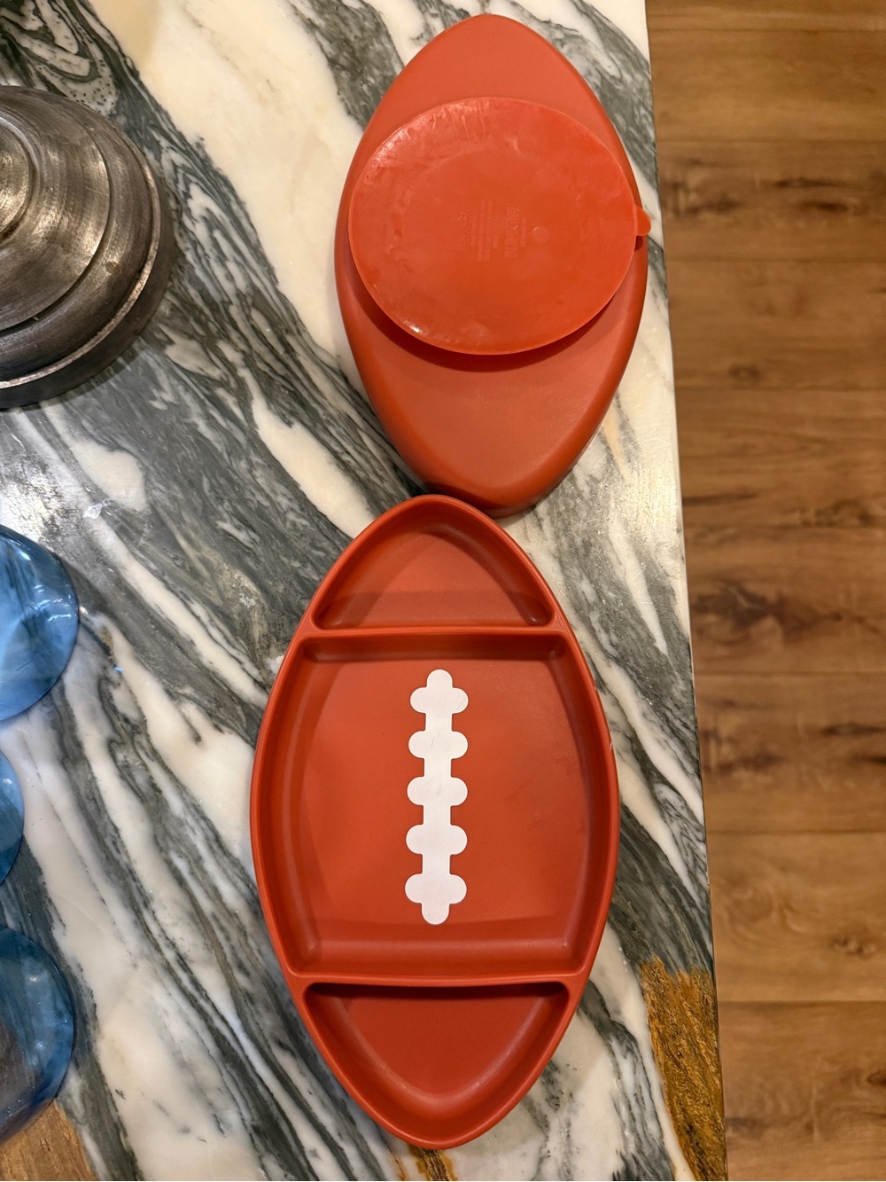 Bumkins toddler, baby suction silicone dishes 2. Football design. Like new